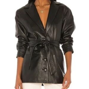 Song of Style Black Bennie Oversized Genuine Leather Jacket NO BELT Size XXS